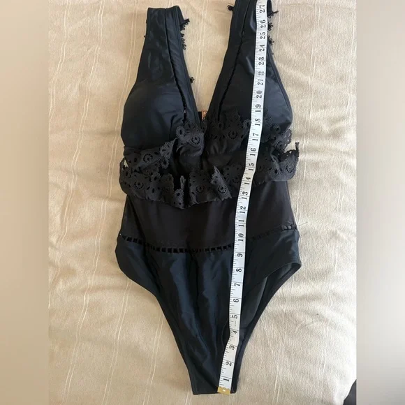 Zimmermann Alchemy Bonded Flutter One Piece Swimsuit lace mesh Size XL BLACK - Picture 9 of 10